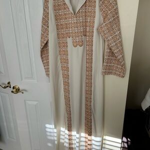 Elegant Cream and Brown Patterned Dress